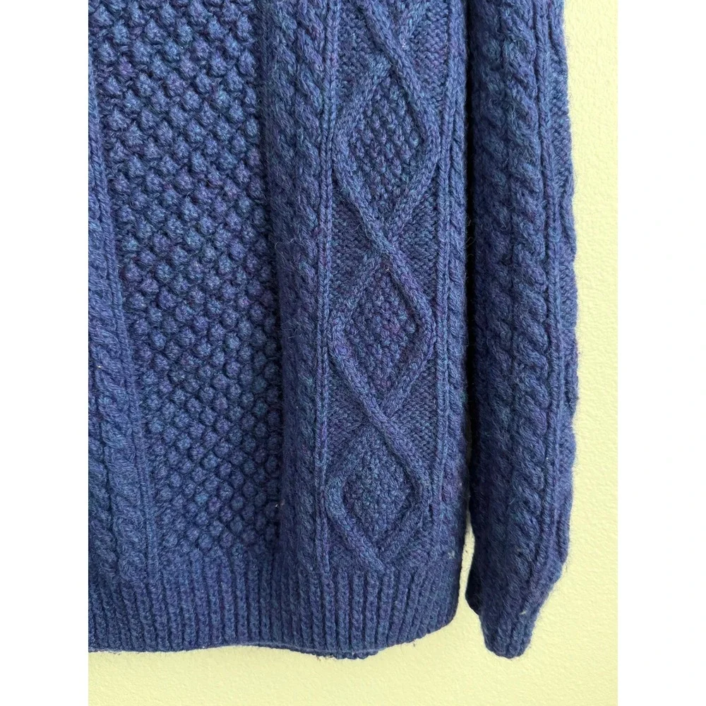 Kennedy of Ardara Fisherman Sweater Large Blue Hand Knit Wool Irish Aran Sweater